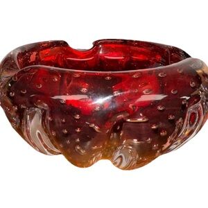 Aseda Swedish‎ Vintage Red Glass Controlled Bubble Ashtray Bowl 6”